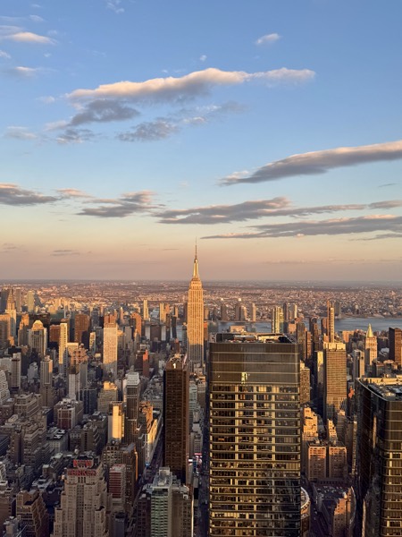 New York at golden hour, the Empire State Building standing out of the skyline