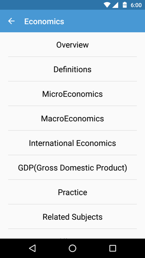 Business and Economics app screen