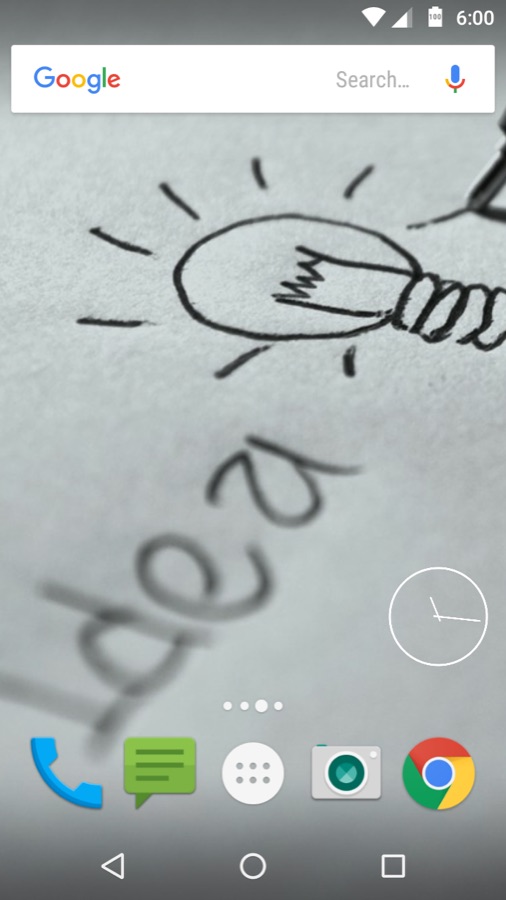 A hand-drawn lightbulb and the word idea, as a wallpaper on an Android home screen