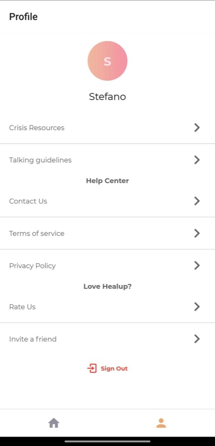 HealUp app screen
